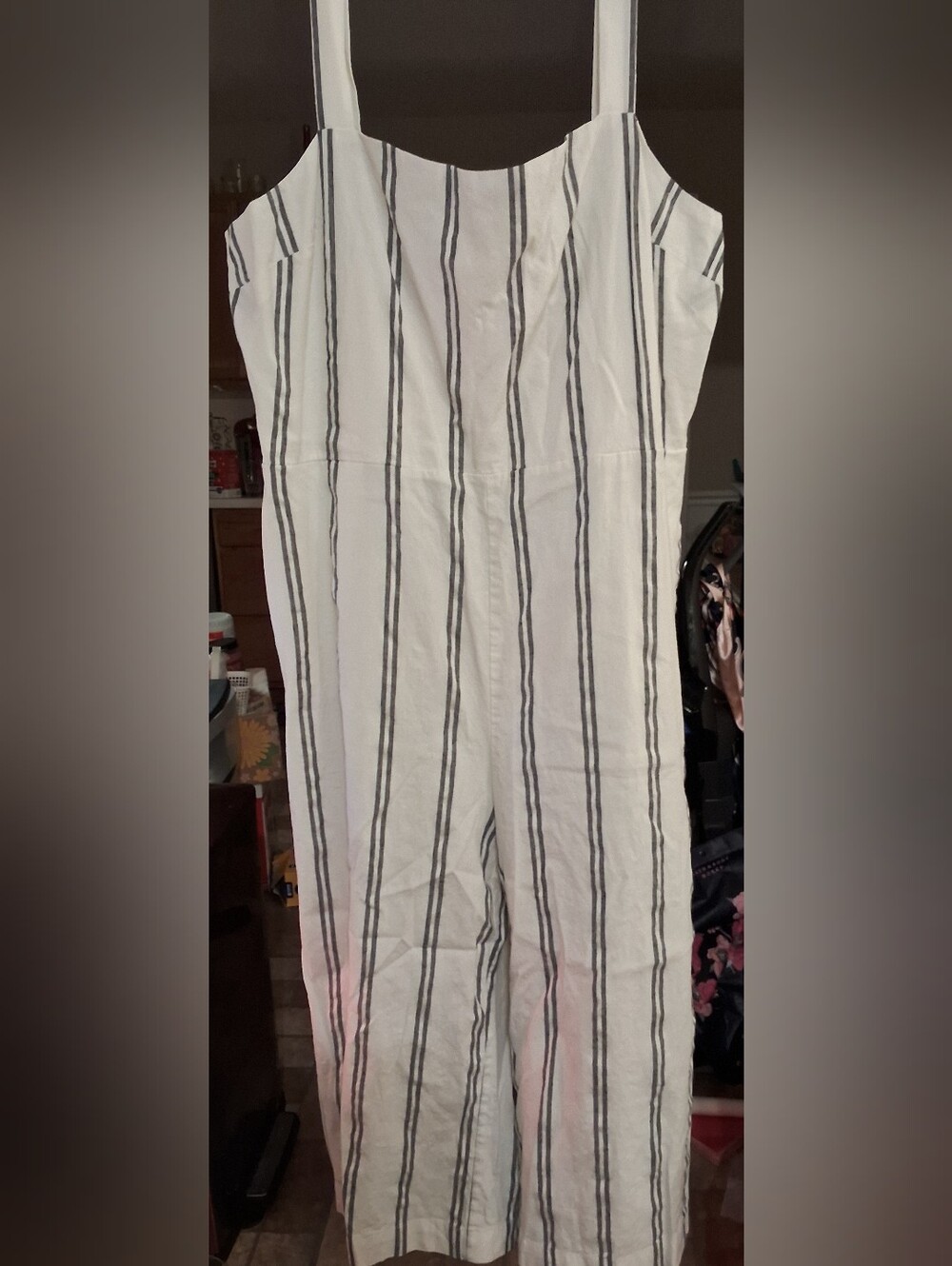 GAP White Jumpsuit with Black Vertical Stripes